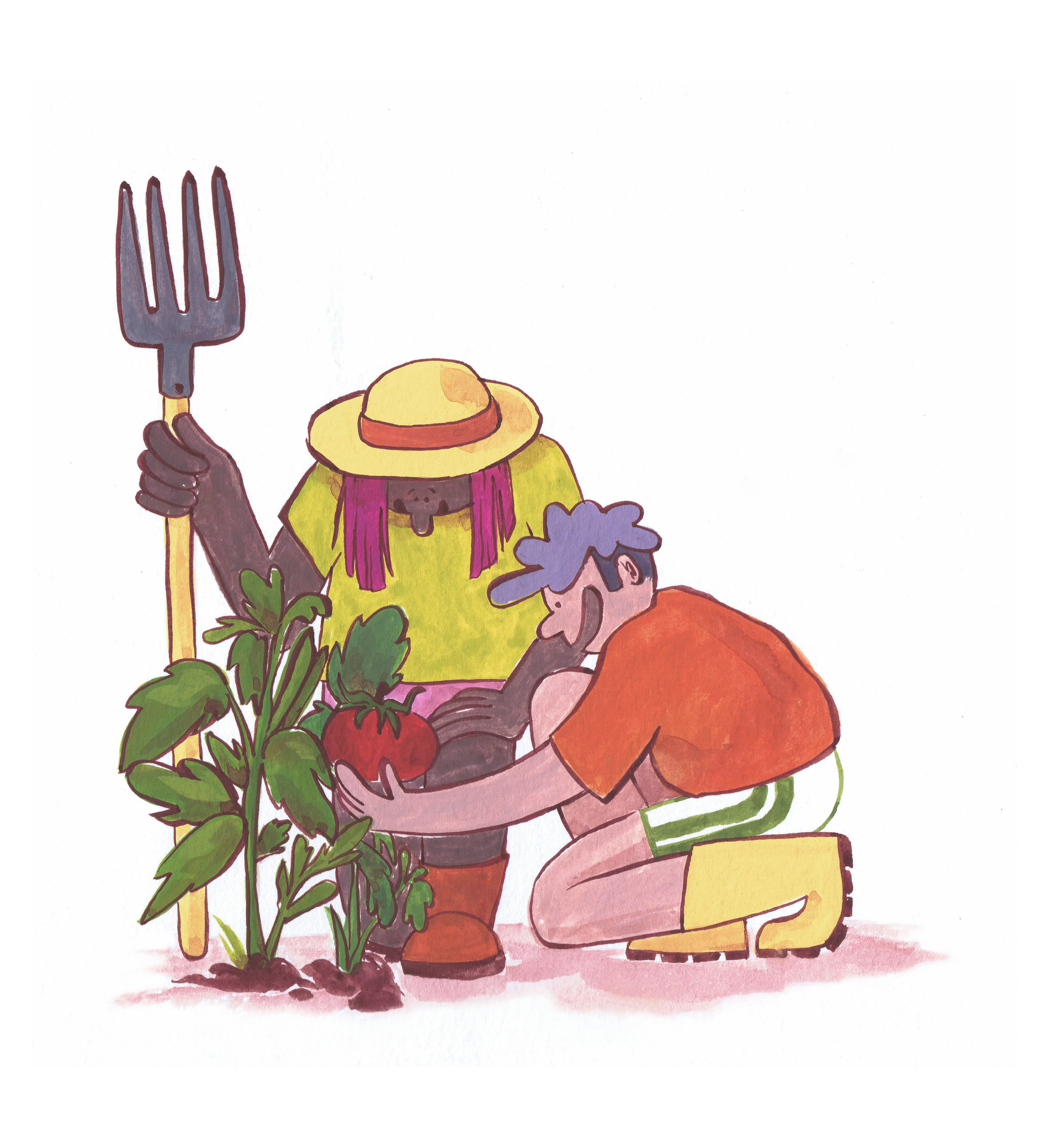 illustration jardinier·es gouache